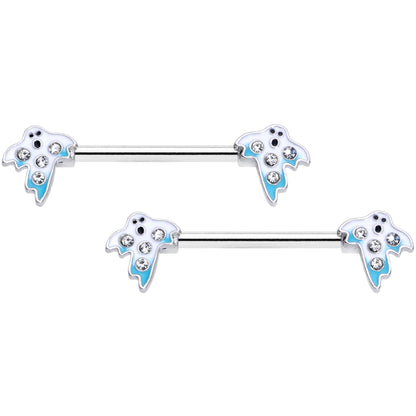 14 Gauge 9/16 Clear Gem White Ghost Halloween Barbell Nipple Ring Set