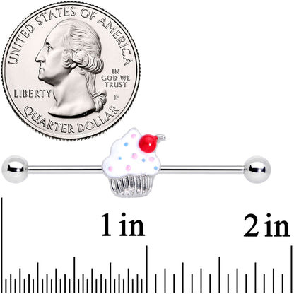 14 Gauge Red White Sprinkle Cherry Cupcake Industrial Barbell 38mm