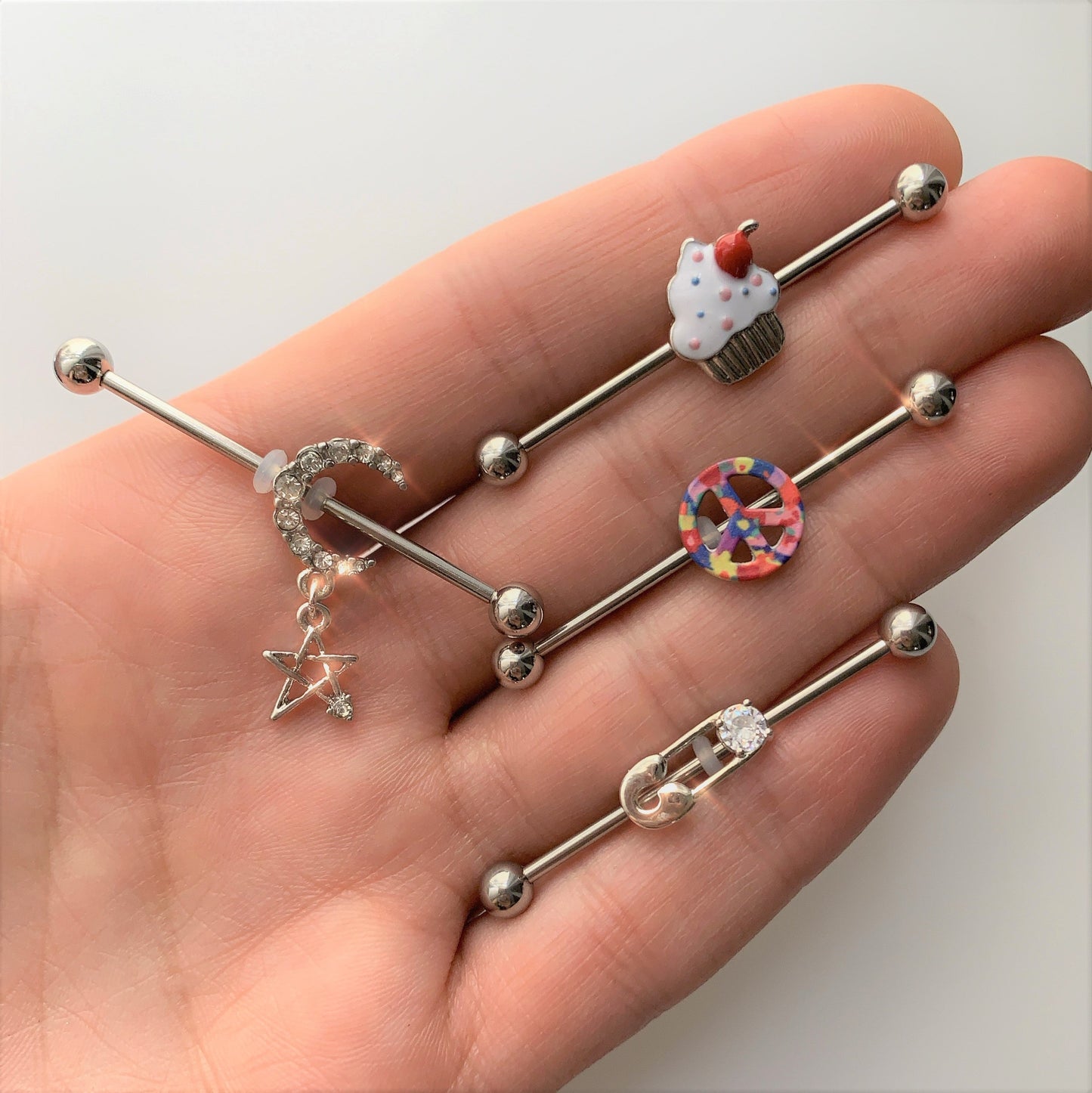 14 Gauge 5/8 Hippie Rainbow Peace Sign Barbell Nipple Ring Set