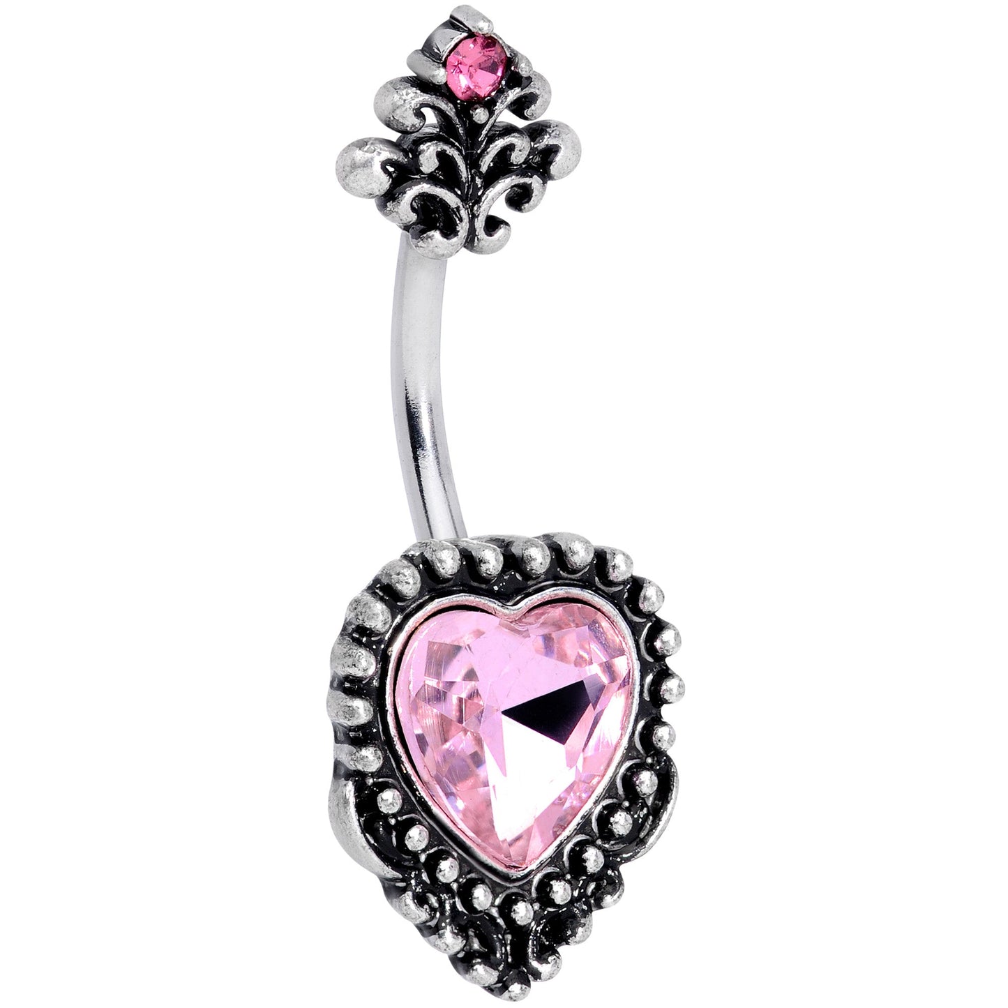 Pink Gem Regal Textured Heart Valentines Day Belly Ring