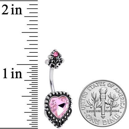 Pink Gem Regal Textured Heart Valentines Day Belly Ring