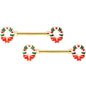 14 Gauge 9/16 Gold Tone Christmas Wreath Barbell Nipple Ring Set