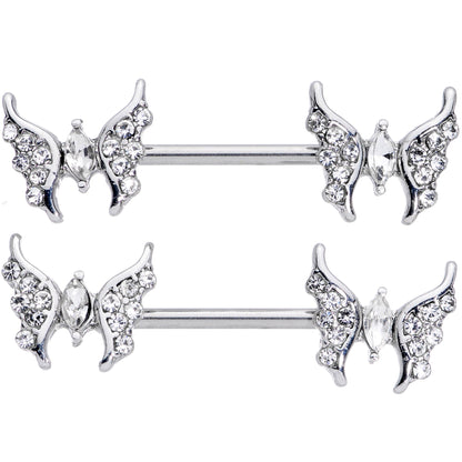 14 Gauge 9/16 Clear CZ Gem Drama Butterfly Barbell Nipple Ring Set