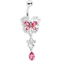 Clear Pink Gem Lacy Butterfly Flower Drop Dangle Belly Ring