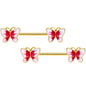 14 Gauge 9/16 Gold Tone White Red Butterfly Barbell Nipple Set