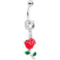Clear Gem Valentines Day Red Rose Dangle Belly Ring