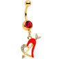 Clear Red Gem Gold Tone Valentine Heart Dangle Belly Ring