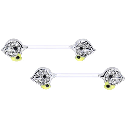 14 Gauge 9/16 Clear Gem Clear Bioplast Mom Bird Barbell Nipple Ring Set