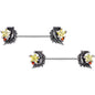 14 Gauge 9/16 Red Yellow Gem Shooting Star Barbell Nipple Ring Set