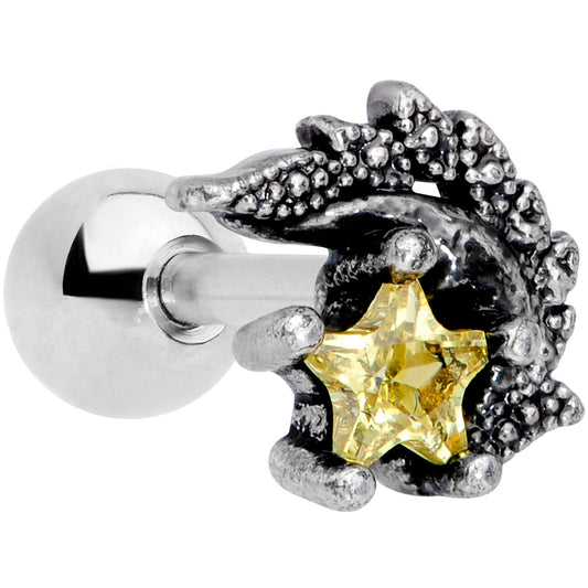 16 Gauge 1/4 Yellow Gem Shooting Star Cartilage Tragus Earring