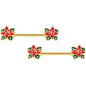 14 Gauge 9/16 Gold Tone Poinsettia Christmas Barbell Nipple Ring Set