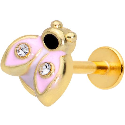 16 Gauge 5/16 Clear Gem Gold Tone Pink Ladybug Labret Monroe Tragus