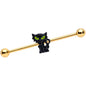 14 Gauge Gold Tone Black Cat Halloween Industrial Barbell 38mm