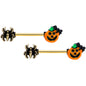 14 Gauge 5/8 Gold Tone Spider Pumpkin Halloween Barbell Nipple Set