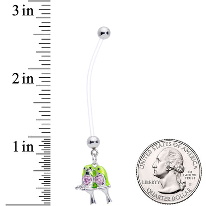 Pink Gem Green Little Lovebirds Twins Dangle Pregnancy Belly Ring