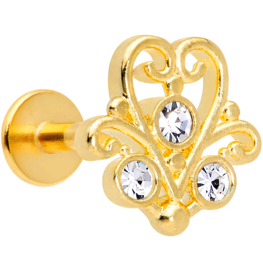 16 Gauge 5/16 Clear CZ Gem Gold Tone Fancy Heart Labret Monroe Tragus