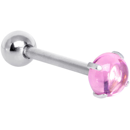 Pink CZ Gem Smooth Hemisphere Barbell Tongue Ring