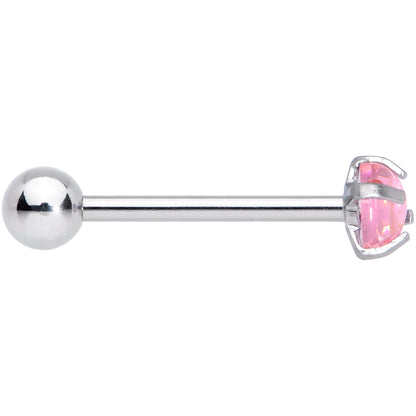 Pink CZ Gem Smooth Hemisphere Barbell Tongue Ring