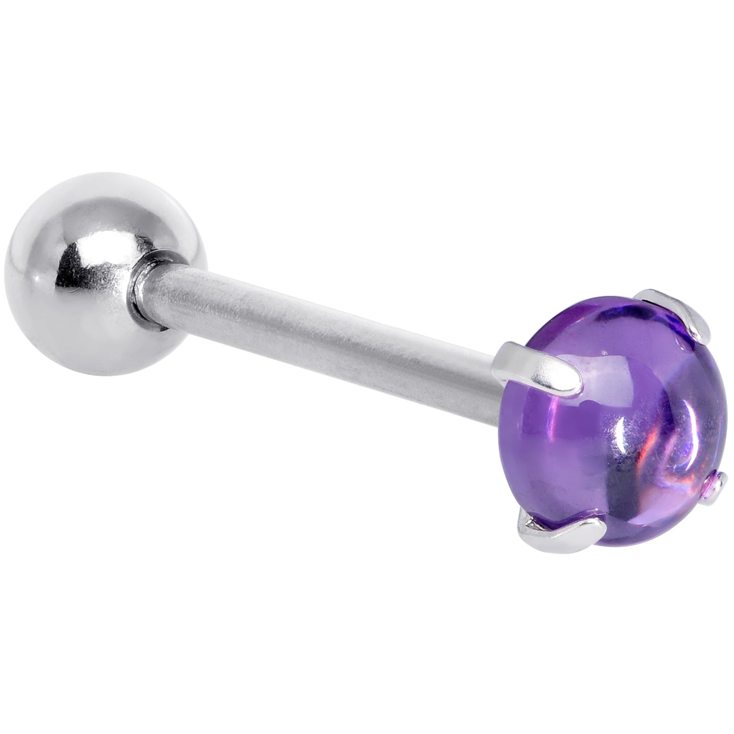 Purple CZ Gem Smooth Hemisphere Barbell Tongue Ring