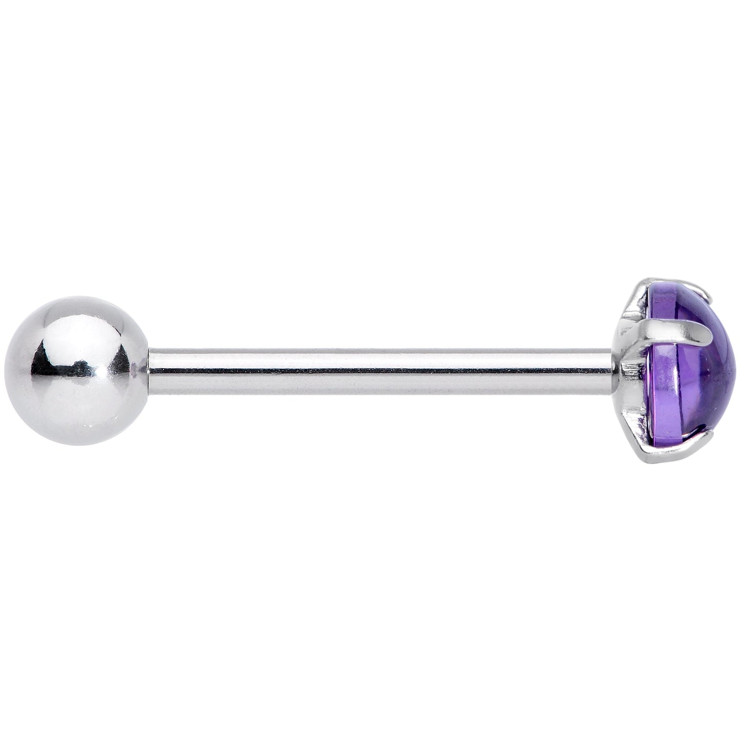 Purple CZ Gem Smooth Hemisphere Barbell Tongue Ring