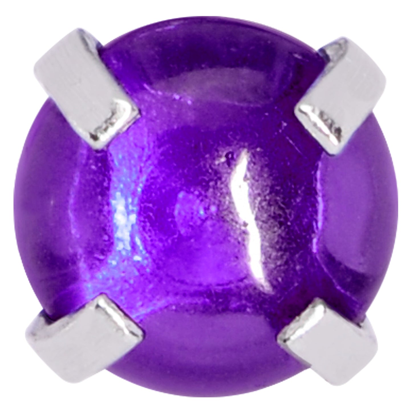 Purple CZ Gem Smooth Hemisphere Barbell Tongue Ring