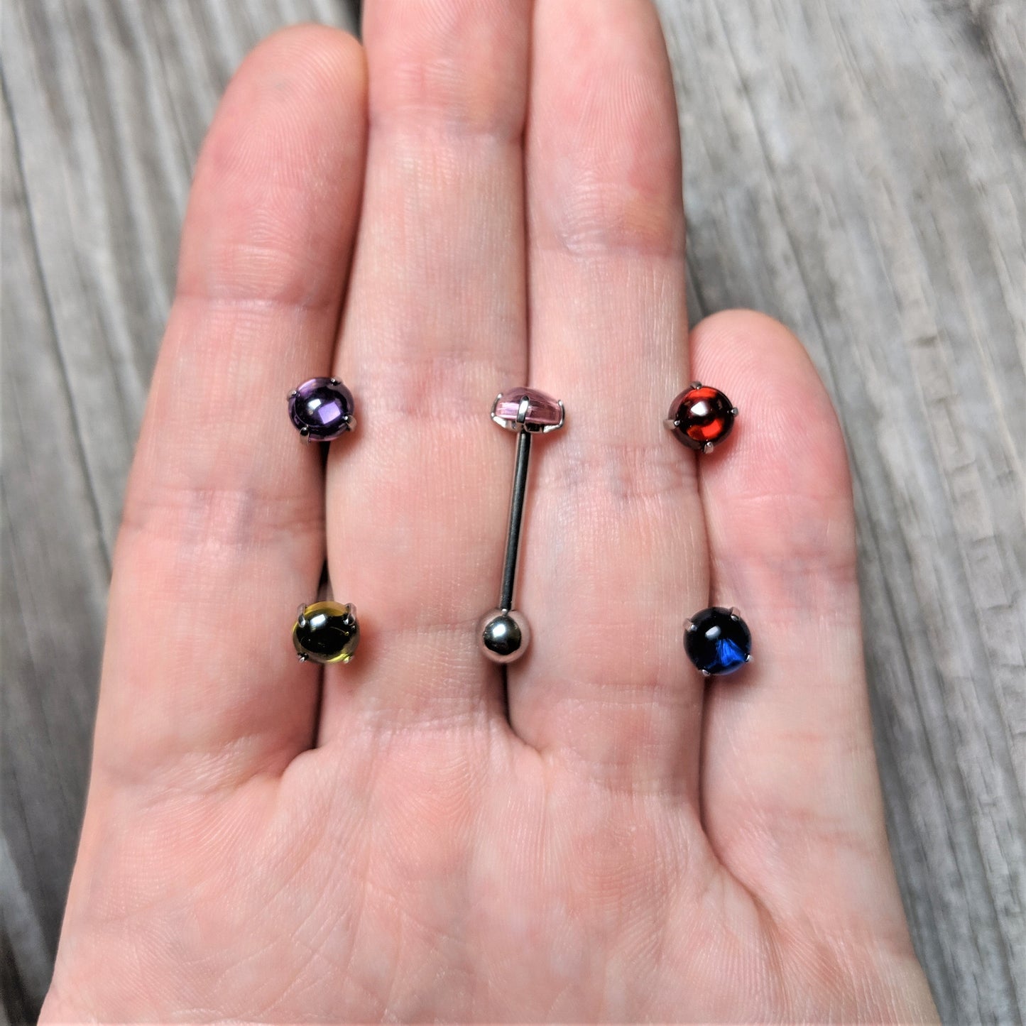 Purple CZ Gem Smooth Hemisphere Barbell Tongue Ring