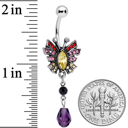 Red Yellow Purple Art Deco Butterfly Dangle Belly Ring