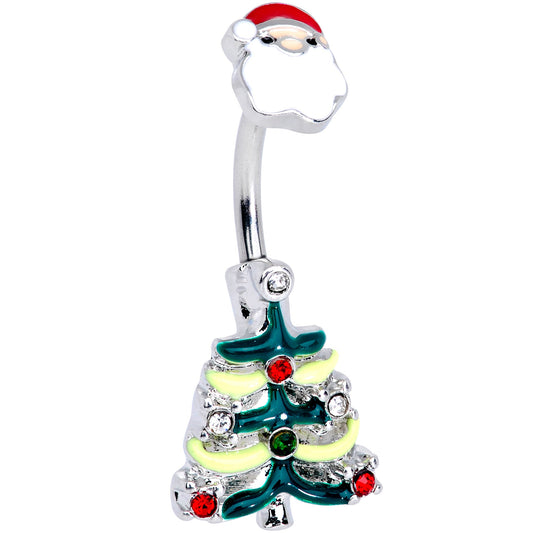 Red Gem Santa Christmas Tree Double Mount Belly Ring