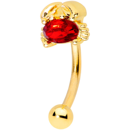 16 Gauge 5/16 Red Gem Gold Tone Nautical Crab Curved Eyebrow Ring