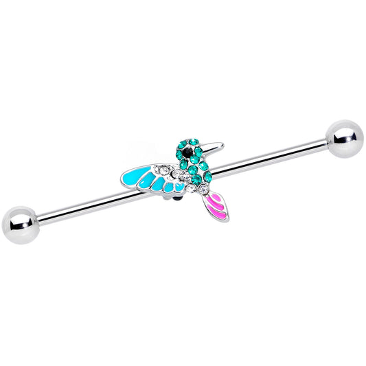 14 Gauge Clear Green Gem Summer Hummingbird Industrial Barbell 38mm