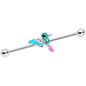 14 Gauge Clear Green Gem Summer Hummingbird Industrial Barbell 38mm