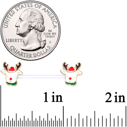 14 Gauge 9/16 Bioplast Reindeer Christmas Barbell Nipple Ring Set