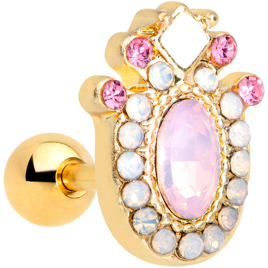 16 Gauge 1/4 Pink Gem White Faux Opal Gold Tone Cartilage Tragus