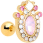 16 Gauge 1/4 Pink Gem White Faux Opal Gold Tone Cartilage Tragus