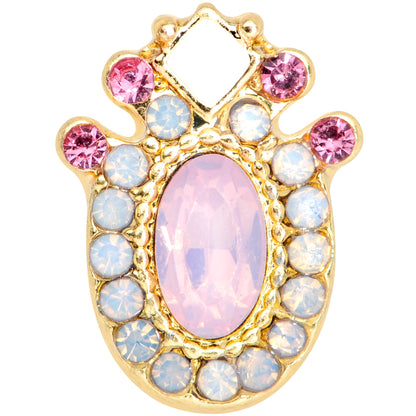 16 Gauge 1/4 Pink Gem White Faux Opal Gold Tone Cartilage Tragus