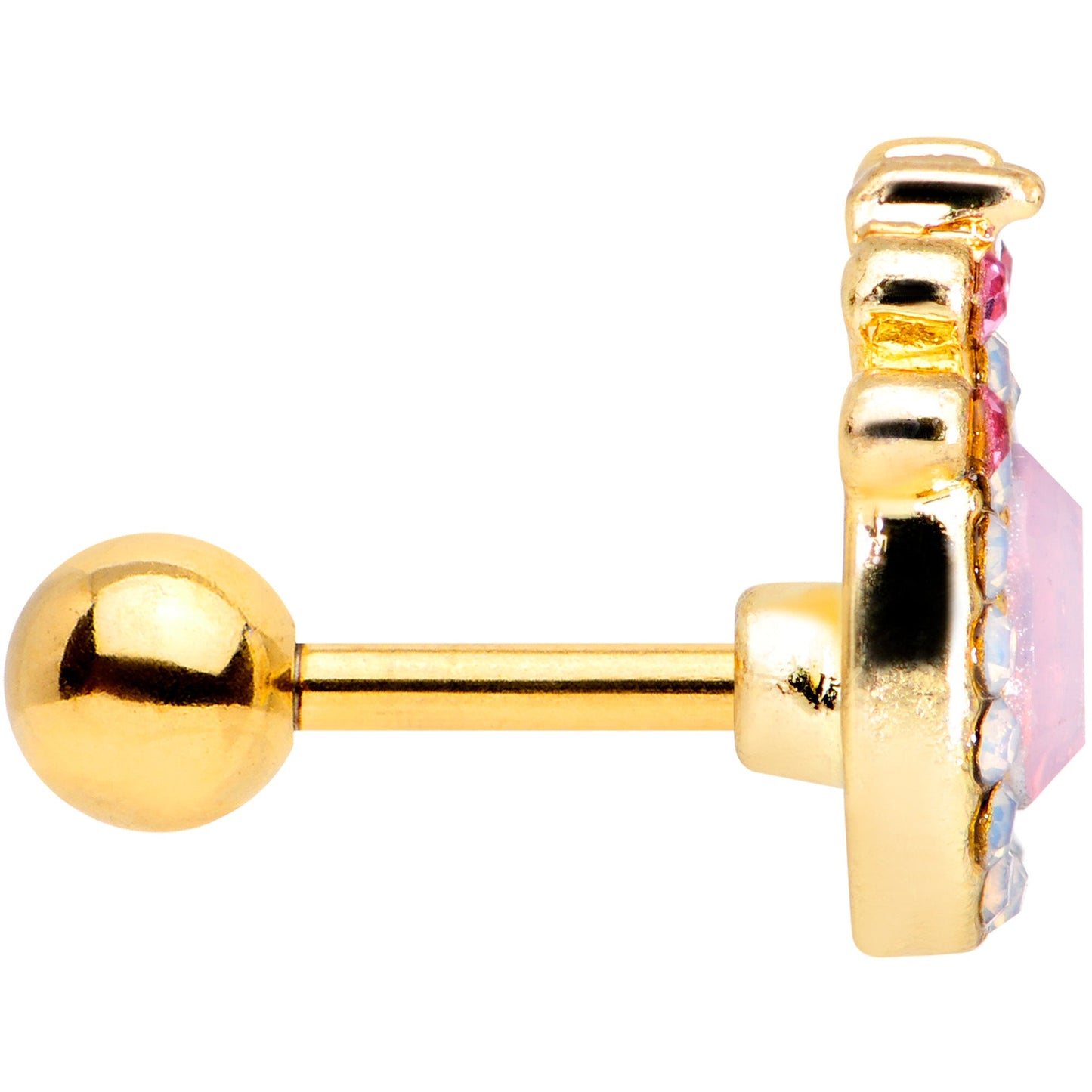 16 Gauge 1/4 Pink Gem White Faux Opal Gold Tone Cartilage Tragus