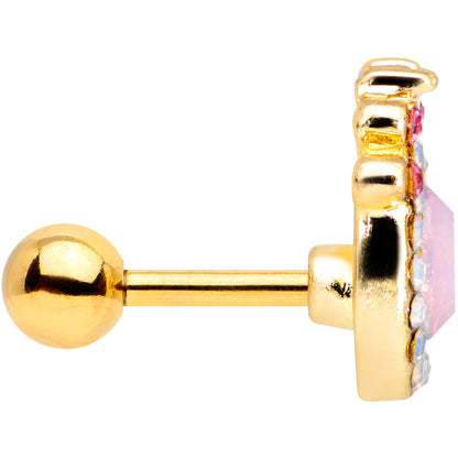 16 Gauge 1/4 Pink Gem White Faux Opal Gold Tone Cartilage Tragus