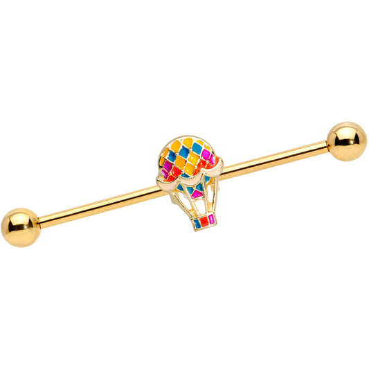 14 Gauge Gold Tone Red Yellow Hot Air Balloon Industrial Barbell 38mm