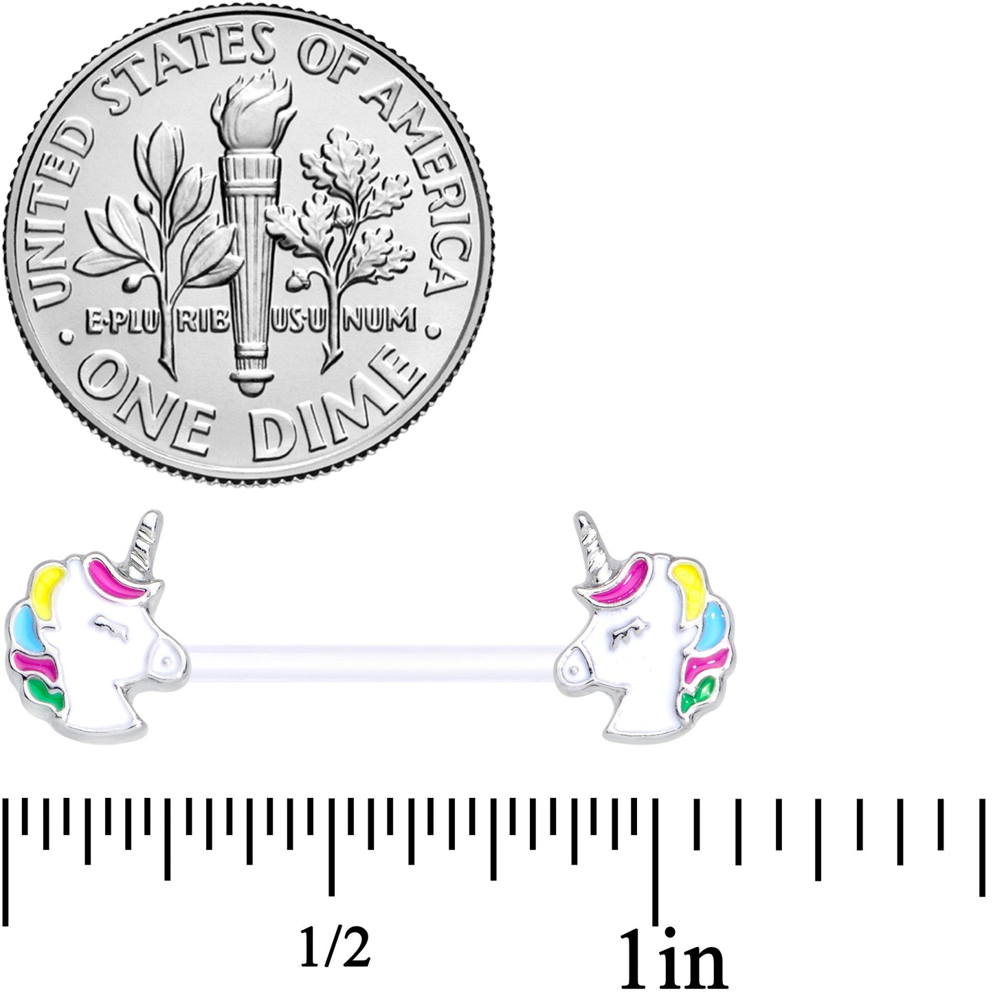 14 Gauge 9/16 Clear Bioplast Pastel Unicorn Barbell Nipple Ring Set