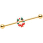 14 Gauge Gold Tone PVD Christmas Wreath Industrial Barbell 38mm