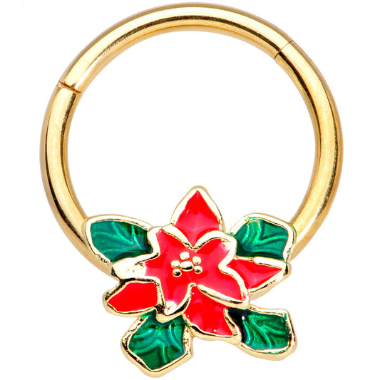 16 Gauge 3/8 Gold Tone Poinsettia Christmas Hinged Segment Ring