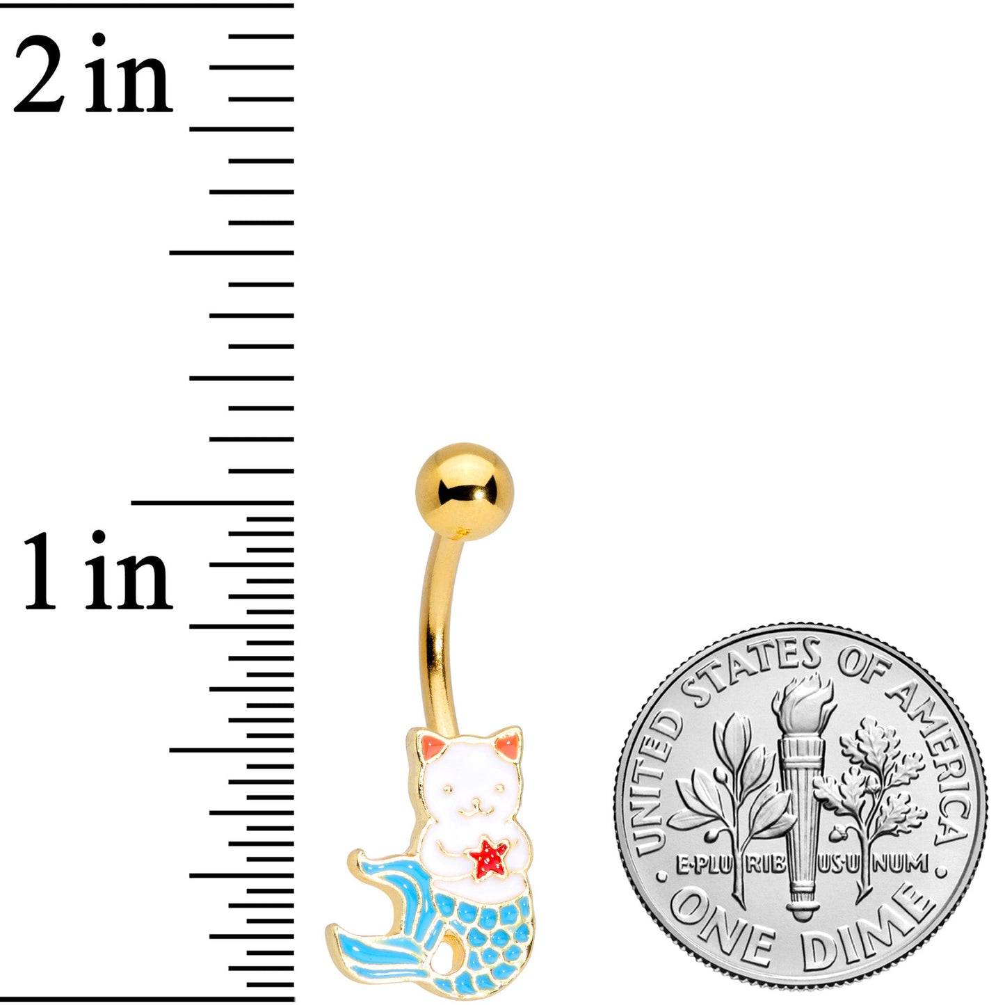 Gold Tone Blue Star Kitty Cat Mermaid Belly Ring