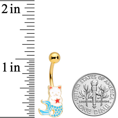 Gold Tone Blue Star Kitty Cat Mermaid Belly Ring