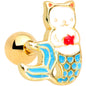 16 Gauge 1/4 Gold Tone Blue White Mermaid Cat Cartilage Tragus
