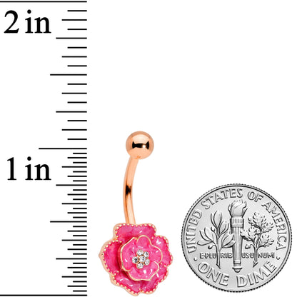 Clear Gem Rose Gold Tone Pink Rose Reversible Belly Ring