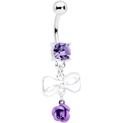 Purple Gem Bow Rose Flower Dangle Belly Ring