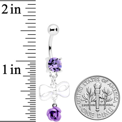 Purple Gem Bow Rose Flower Dangle Belly Ring