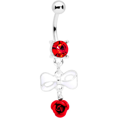 Red Gem Bow Rose Flower Dangle Belly Ring