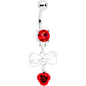 Red Gem Bow Rose Flower Dangle Belly Ring