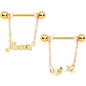 14 Gauge 1/2 Gold Tone Love Forever Chain Dangle Nipple Ring Set